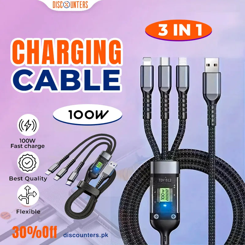 100W 3-in-1 Charging Cable