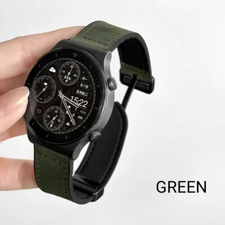 22mm magnetic leather watch strap, compatible with Huawei/Xiaomi/Samsung, Galaxy Watch 3 45/46mm, women's and men's watch straps