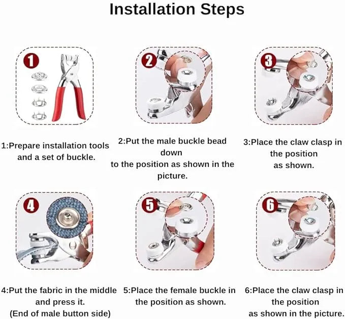 Metal Snap Button Kit with Hand Pressure Button Piller Tool Kit,Pliers includes 50 durable metal snaps, ideal for sewing and DIY crafts.